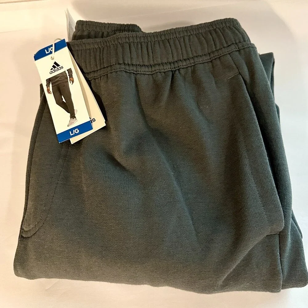 Adidas Men's Fleece Tapered Jogger Pant Size L Grey Drawstring Zippered Leg NEW